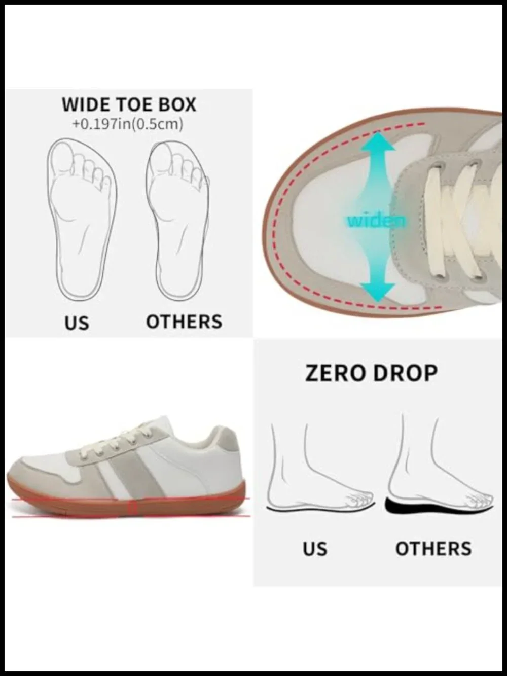 Barefoot Wide Toe Zero Drop Minimalist Walking Sneakers for Women Men